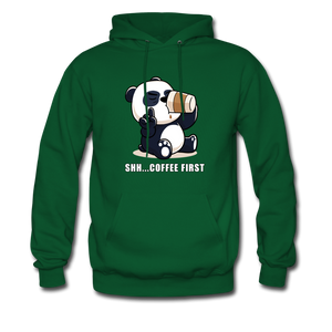 Shh.. Coffee First Panda Hoodie - forest green