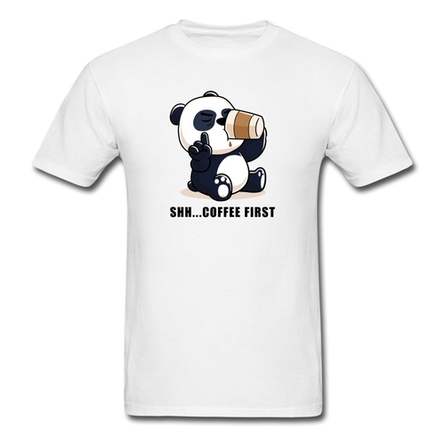 Shh.. Coffee First Panda Men's Funny T-Shirt (Light Colors) - white