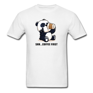 Shh.. Coffee First Panda Men's Funny T-Shirt (Light Colors) - white
