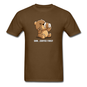 Shh.. Coffee First Men's Funny T-Shirt (Dark Colors) - brown