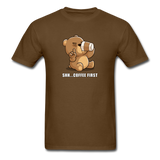 Shh.. Coffee First Men's Funny T-Shirt (Dark Colors) - brown