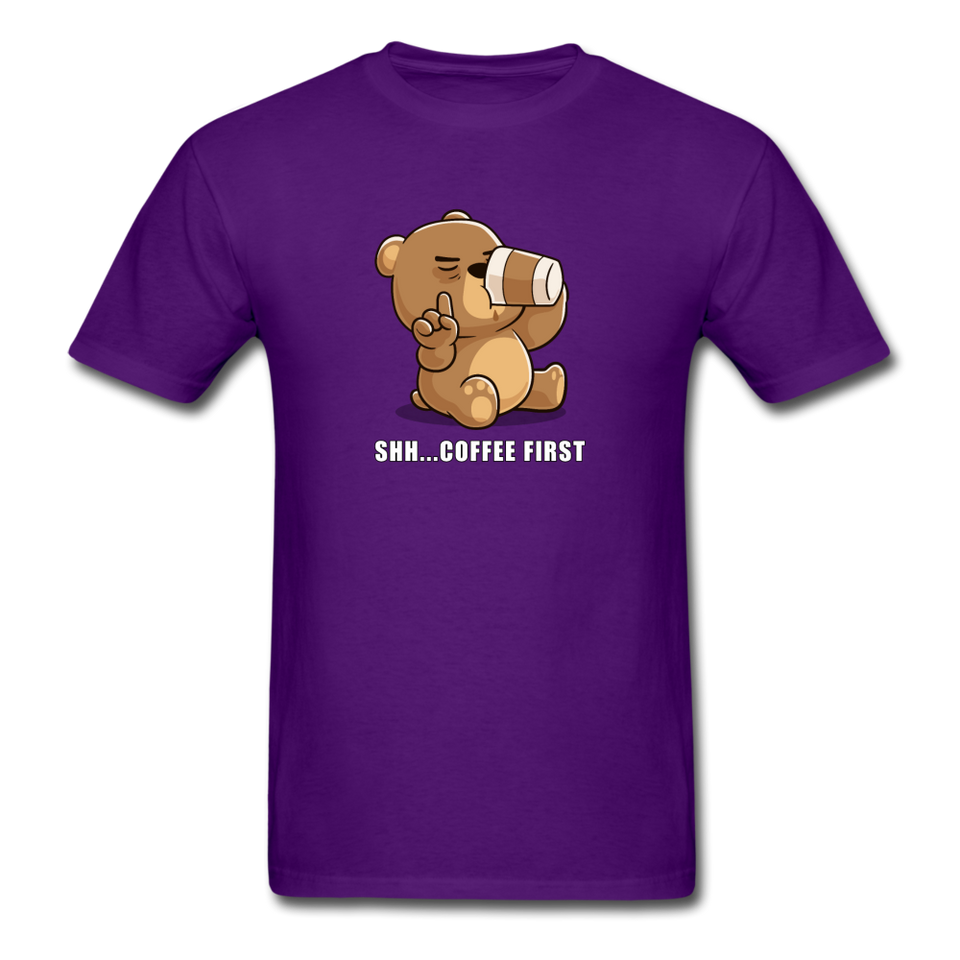 Shh.. Coffee First Men's Funny T-Shirt (Dark Colors) - purple