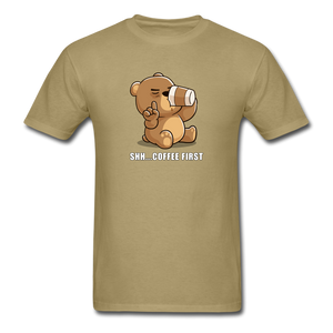 Shh.. Coffee First Men's Funny T-Shirt (Dark Colors) - khaki