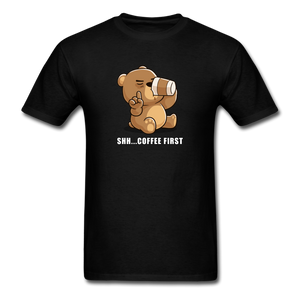 Shh.. Coffee First Men's Funny T-Shirt (Dark Colors) - black