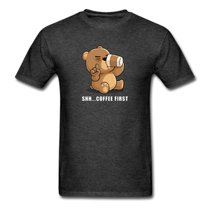 Shh.. Coffee First Men's Funny T-Shirt (Dark Colors) - heather black