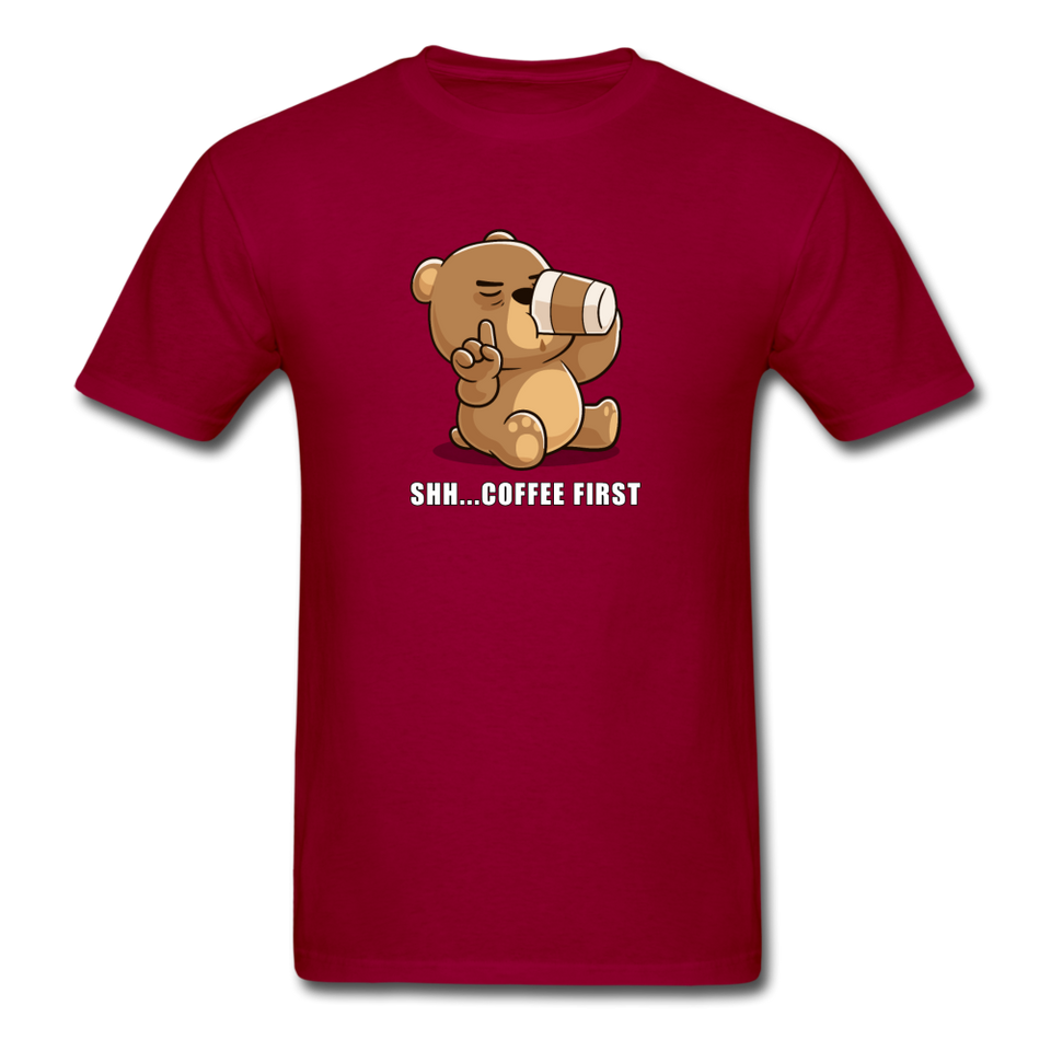 Shh.. Coffee First Men's Funny T-Shirt (Dark Colors) - dark red
