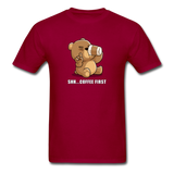 Shh.. Coffee First Men's Funny T-Shirt (Dark Colors) - dark red