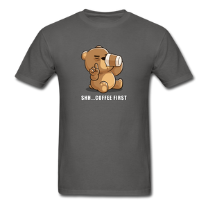 Shh.. Coffee First Men's Funny T-Shirt (Dark Colors) - charcoal