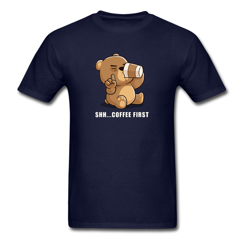 Shh.. Coffee First Men's Funny T-Shirt (Dark Colors) - navy