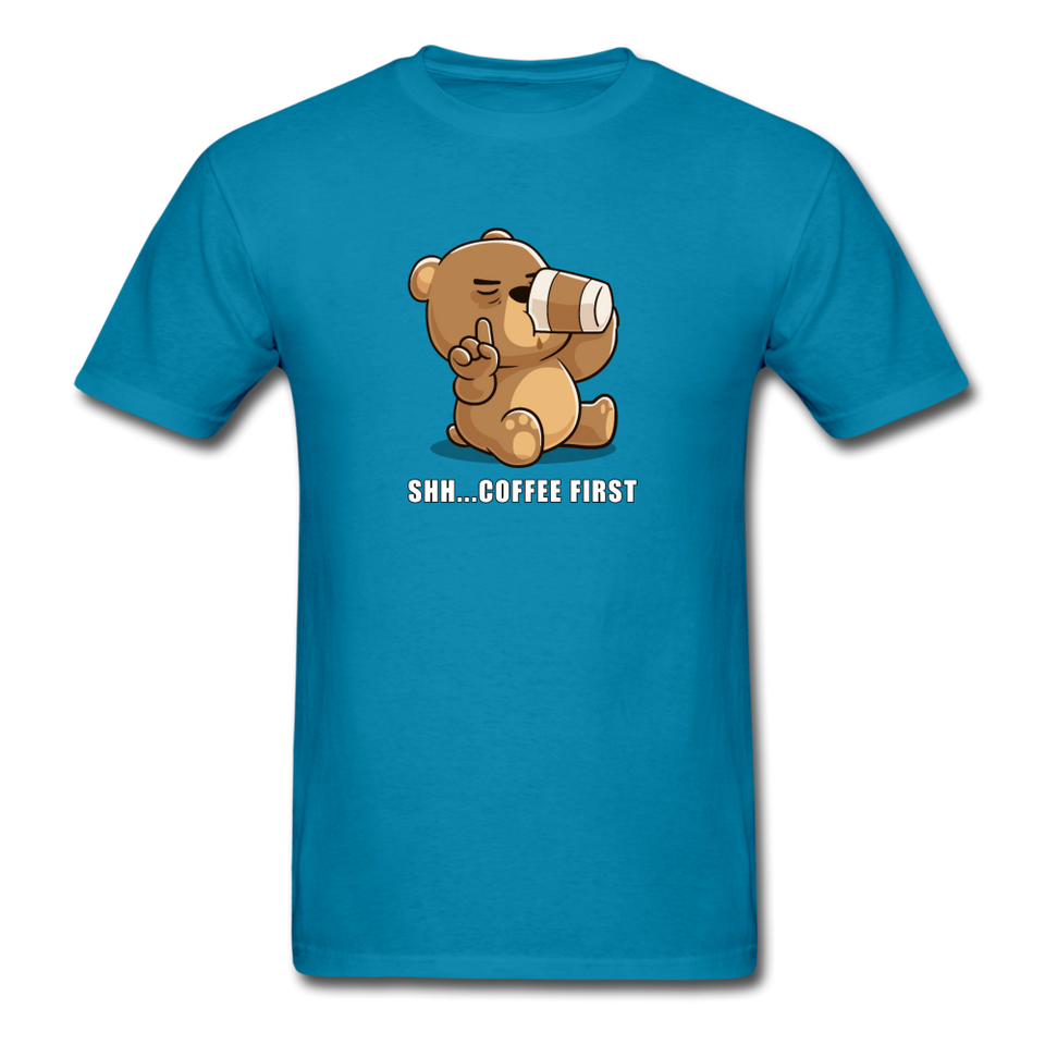 Shh.. Coffee First Men's Funny T-Shirt (Dark Colors) - turquoise