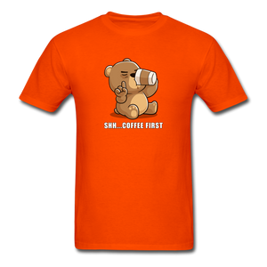 Shh.. Coffee First Men's Funny T-Shirt (Dark Colors) - orange